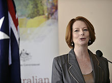 Julia Gillard, Prime Minister of Australia from 2010 to 2013 and the first female Prime Minister of the country. Julia Gillard August 2011.jpg