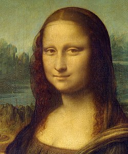 Phần nhỏ của bức Mona Lisa (1503–06) do Leonardo da Vinci vẽ, trưng bày tại Louvre