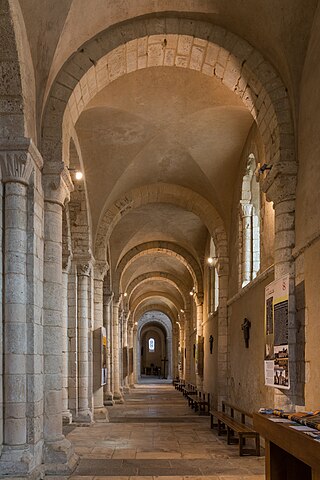 Romanesque south aisle of Lessay Abbey, Manche, France