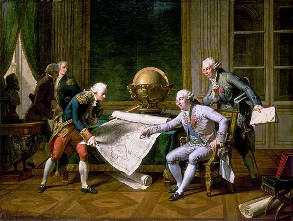 Louis XVI, seated at right, giving Lapérouse his instructions on 29 June 1785, by Nicolas-André Monsiau (1817). (Château de Versailles)