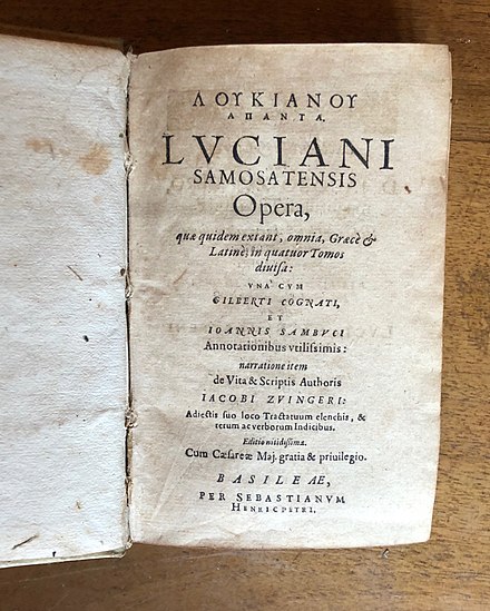 Title page of a 1619 Latin translation of Lucian