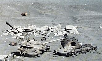 Wreckage of Israeli M48 tanks M48 tank wrecks at Suez Canal 1981.jpg