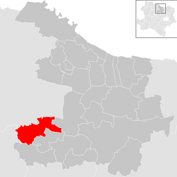 Kommunens läge i distriktet Hollabrunn