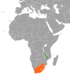 Location map for Malawi and South Africa.