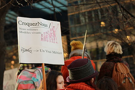 Français : Affiche Croquez-nous à la manifestation NoCulture? pour la défense des droits des artistes à Bruxelles, Belgique, le 13 décembre 2013.