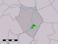 Střed vesnice (tmavě zelená) a statistický okres (světle zelená) Nieuwe Niedorp v bývalé obci Niedorp.