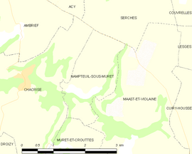 Mapa obce Nampteuil-sous-Muret