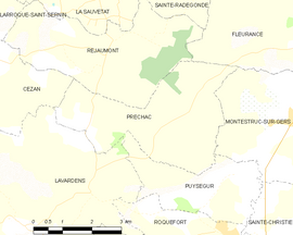 Mapa obce Préchac