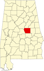 Kart over Alabama som fremhever Coosa County