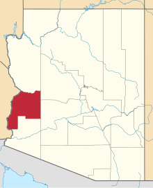 Location of La Paz County in Arizona Map of Arizona highlighting La Paz County.svg