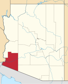 Location of Yuma County in Arizona Map of Arizona highlighting Yuma County.svg