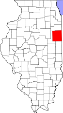 イロコイ郡の位置を示したイリノイ州の地図