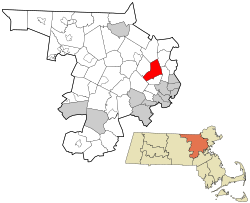 Middlesex County Massachusetts incorporated and unincorporated areas Woburn highlighted.svg