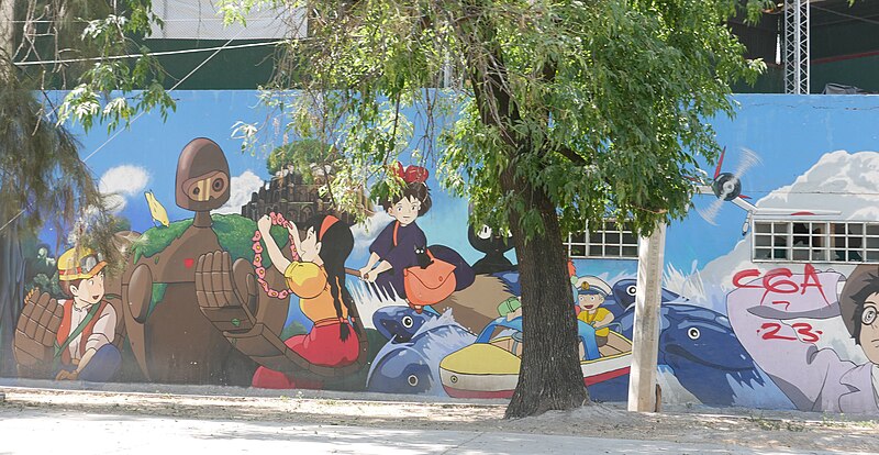 File:Mural Studio Ghibli en Aguascalientes con grafiti encima 01.jpg