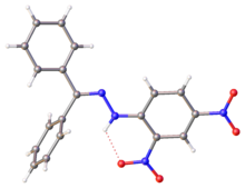 X-ray structure of DNP-derived hydrazone of benzophenone. Selected parameters: C=N, 128 pm; N-N, 1.38 pm, N-N-C(Ar), 119 NERYOZ.png