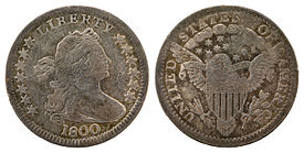 1800 Draped Bust half dime with heraldic eagle reverse NNC-US-1800-5C-Draped Bust (heraldic eagle).jpg