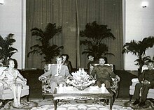 Nicolae Ceausescu, here with Pol Pot in 1978, launched a persecution of religion in Romania to implement the doctrine of Marxist-Leninist atheism, while Pol Pot banned religious practices in Cambodia. Nicolae Ceausescu with Pol Pot.jpg