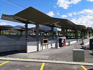 Railway station with a roof, departure and vending machine