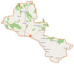 Mapa konturowa gminy Nur, w centrum znajduje się punkt z opisem „Nur”