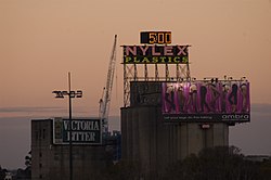 The Nylex Clock viewed from the MCG footbridge Nylex Clock.jpg