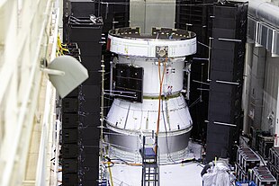 The European Service Module for Artemis 1 undergoing acoustic testing in May 2019 ORION ESM ACOUSTIC TESTING.jpg