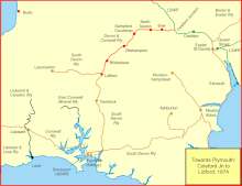 Map of the route to Lydford in 1874 Oke - ply map 1874.gif