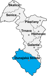 Poziția localității Districtul Dunajská Streda