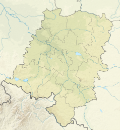 Mapa konturowa województwa opolskiego, blisko centrum po prawej na dole znajduje się punkt z opisem „miejsce bitwy”