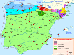 Carte de la péninsule Ibérique en 850.