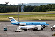 English: PH-KZU is getting fueled at Luxembourg Findel Airport.