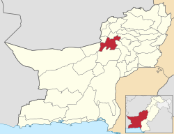 Map of Pakistan, position of Mastung highlighted