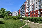 Čeština: Domy v jižní části Petýrkovy ulice na sídlišti Jižní Město II v Praze 11 směrem od parku English: Park by Petýrkova street, Jižní Město II housing estate, Prague.