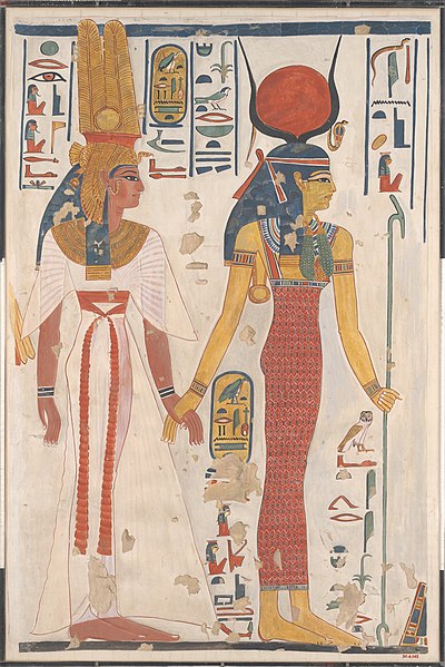 Queen Nefertari being led by Isis, the Ancient Egyptian mother goddess of magic