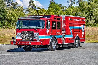 The E-ONE Vector is an all-electric fire truck. REV Fire Group - Vector - Fully Electric Fire Apparatus.jpg