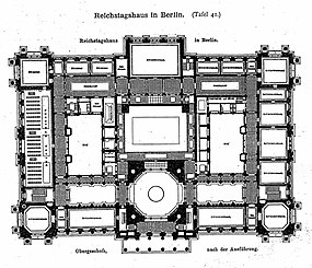Reichstagsgebäude Berlin Architekt Wallot Dresden, Grundriss Obergeschoss, Tafel 41, Kick Jahrgang II.jpg