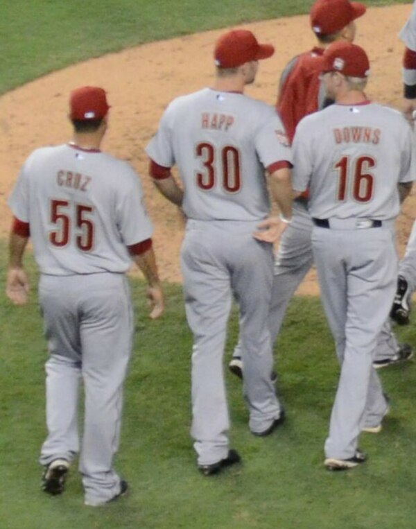 Happ (center) with the Houston Astros in 2012