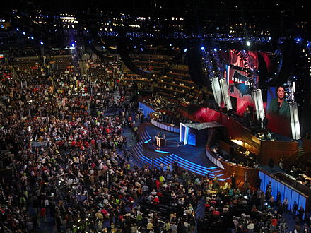 Roll call of states during the 2008 Democratic National Convention at the Pepsi Center in Denver, Colorado.