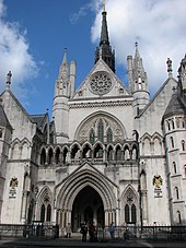 The Royal Courts of Justice in London, where the Court of Appeal of England and Wales sits. In a 1999 case, the Court controversially held that individuals can have a legitimate expectation to receive a substantive benefit, not merely a procedural right. Royal Courts of Justice (England).jpg