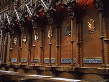 Prebendal stalls in the Choir of Salisbury Cathedral Salisbury Cathedral Quire.jpg