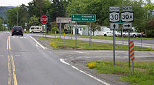 View of the junction from southbound Route 30 in 2008, just before reconfiguration and south of the later crash site Schoharie 30 and 30A edited.jpg