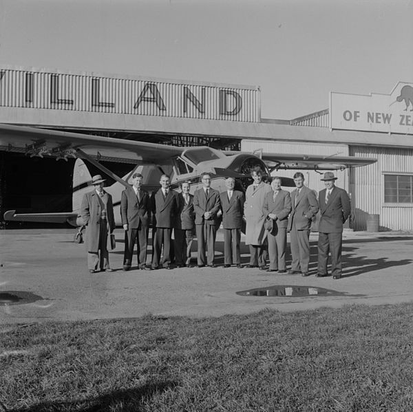 Sir Edmund Hillary, Joseph Holmes Miller and others at Rongotai Airport in 1956