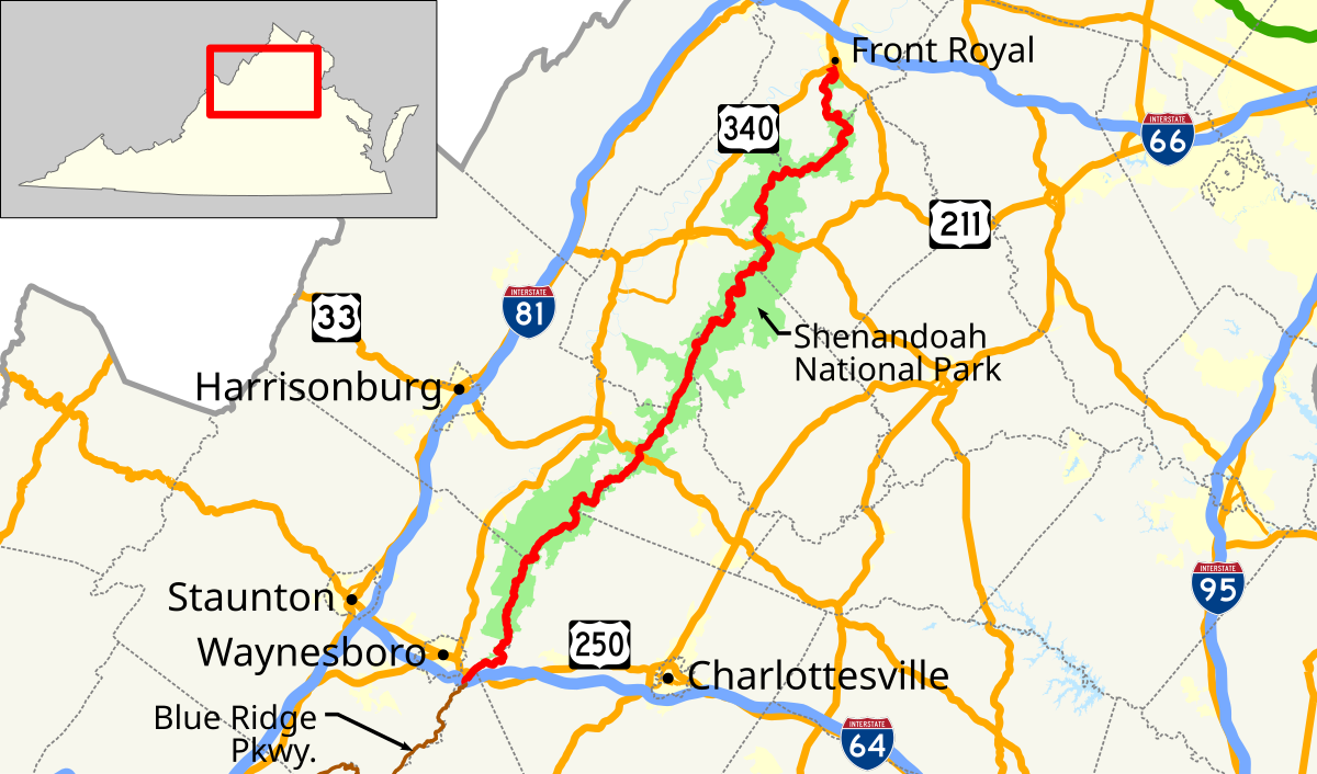 Shenandoah National Park Skyline Drive Map Skyline Drive   Wikipedia