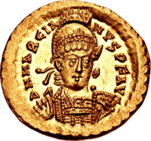Golden coin depicting Marcian