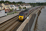 A Cross Country intercity 125 (43366/43085) passes south through Starcross railway station in 2009