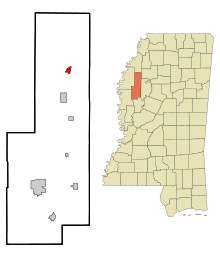 Sunflower County Mississippi Incorporated and Unincorporated areas Drew Highlighted.svg