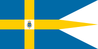 Royal Standard of Sweden with the Lesser coat of Arms (the Royal House using the Greater Coat of Arms)