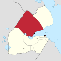 Tadjourahin alue Djiboutin kartalla.