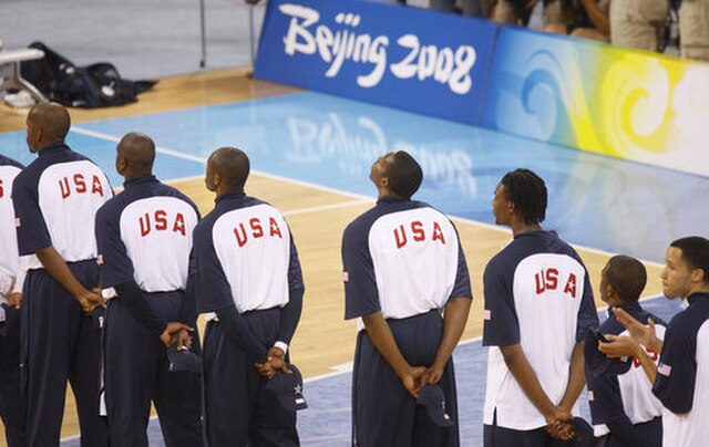 The US players standing prior to a game against China in the Beijing Olympics