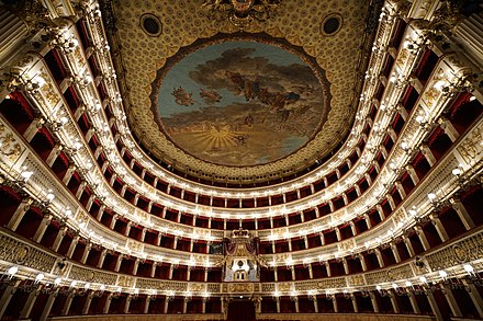 Teatro di San Carlo, Naples. It is the oldest continuously active venue for opera in the world.[485]