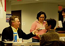 McAuliffe interacts with staffers and volunteers at Hillary Clinton's 2008 presidential campaign headquarters. Terry McAuliffe signs his book at Hillary R Clinton HQ in Arlington, Virginia (2297582232).jpg